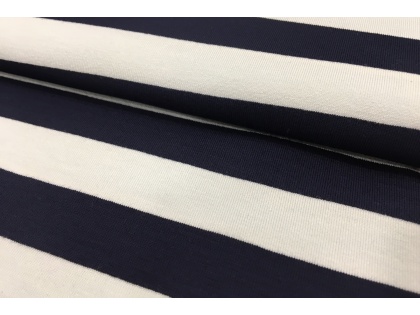 Viskozes trikotāža ar zilām strīpām, 2cm