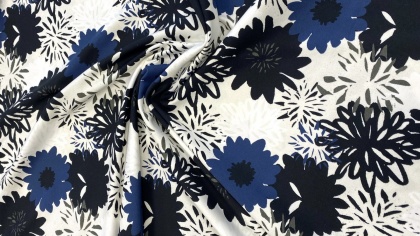 Melni zilie ziedi – kokvilnas trikotāža