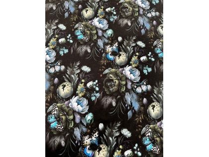 Zilgani izgaismotie ziedi – kokvilnas trikotāža