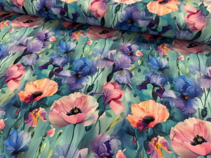 Zilie īrisi - kokvilnas trikotāža