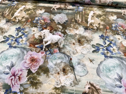 Zirgi rozēs canva - 100% kokvilna